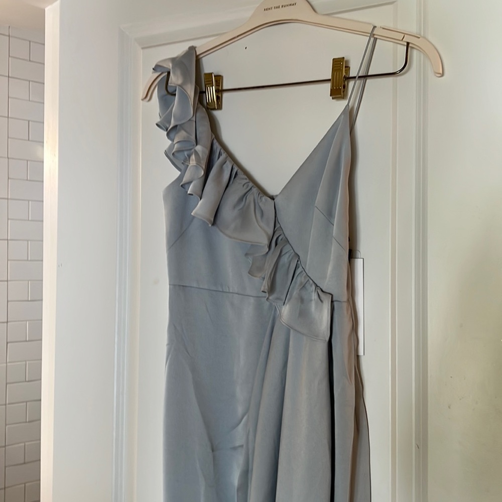 Shona Joy size US 2 bridesmaid dress, one shoulder with ruffle, cloud color